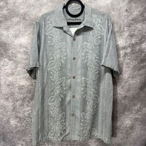 Tommy Bahama Pacific Floral Camp Hawaiian Shirt Mens XL 100% Silk Gray Aloha